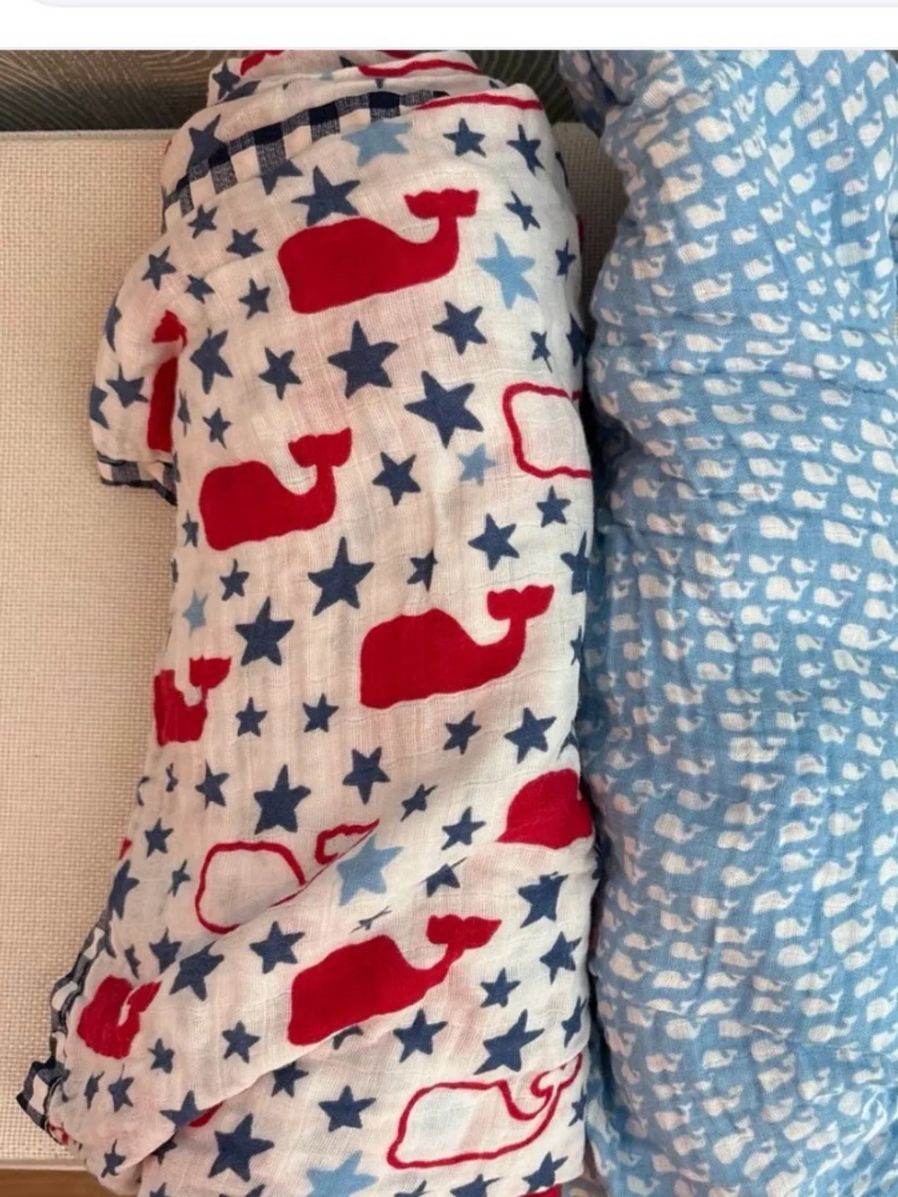 Vineyard Vines Red & Navy Whale and Star Muslin Swaddle blankets NWT